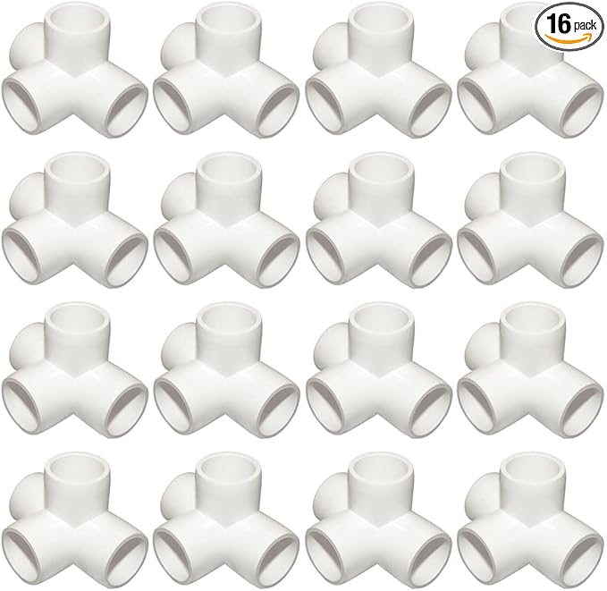 3/4Inch Tee PVC Fitting 4 Way Elbow Connector, Furniture Grade 90 Degree Elbow Side Outlet, Corner Fittings for Building Furniture Greenhouse Shed Pipe Fittings Tent Connection (Pack of 16)