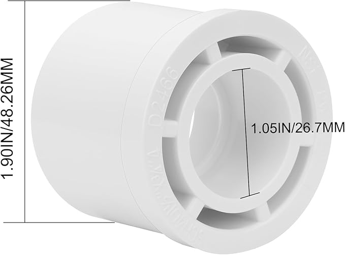 10Pack 1-1/2"x 3/4" PVC DWV Reducing Bush Adapter Pipe Fitting SCH40 PVC Reducer Bushing (Socket x Socket) PVC Pipe Reducing Bushing Fitting for Home Sewer Plumbing