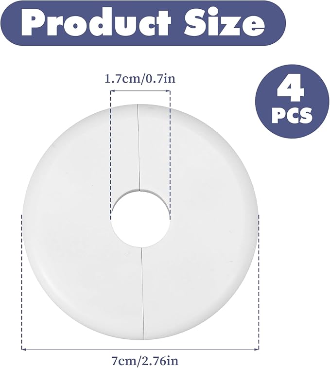 4pcs Escutcheon Plate, Self-Adhesive Plumbing Cover Plates, Round Escutcheon Plate for 0.7In Diameter Water Pipes, Wall Split Flange for Kitchen Toilet Faucet Decoration (White)