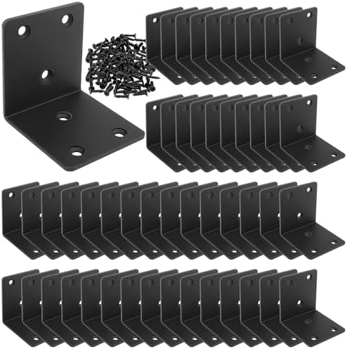50PCS Black L Brackets Corner Bracket 1.5"x1.5"x1.5", Heavy Duty Corner Brace for Wood, Right Angle Brackets, 40MM 1.5Inch Wide 90 Degree Bracket for Wooden Frame Furniture Shelves Chairs