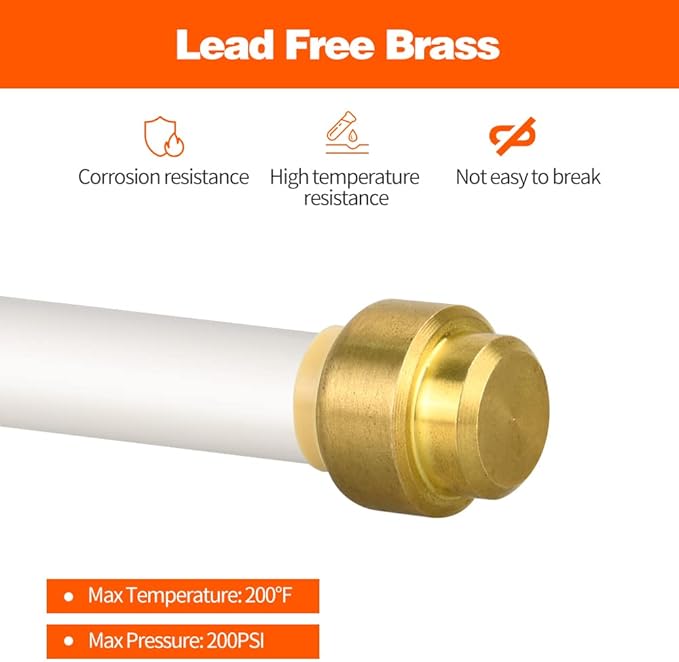 12 Pack Push-to-Connect Plumbing Fittings, 1/2" Pushfit End Cap Fittings with Disconnect Clip for Copper, PEX, CPVC Pipe