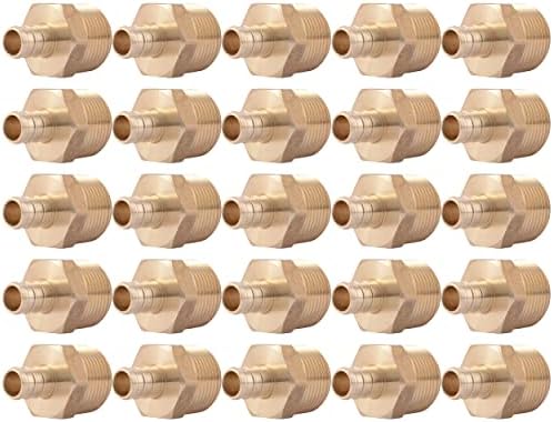 SharkBite 1/2 x 3/4 Inch Crimp MNPT Male Adapter, Pack of 25, Brass Plumbing Fitting, PEX Pipe, Copper, UC116LF