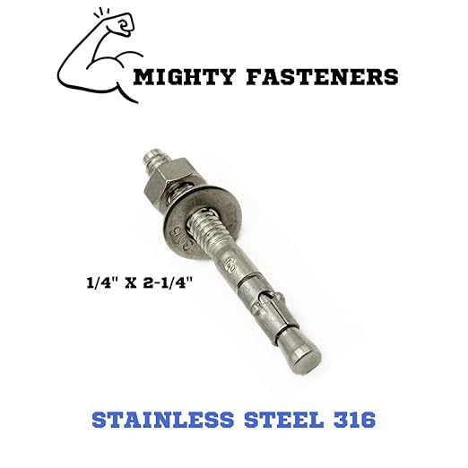 Premium 316 Stainless Steel Wedge Anchor, 1/4"-20 X 2-1/4" – Heavy Duty Corrosion Resistant Fastener for Concrete and Masonry Applications 50 Pack