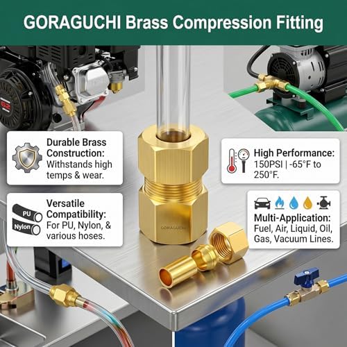 30PCS Brass Compression Nuts Fitting, 1/8"