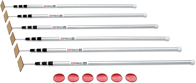 ZIPWALL SLP6 12 Foot Spring Loaded Dust Barrier Poles (Pack of 6), 6 Pack, Silver