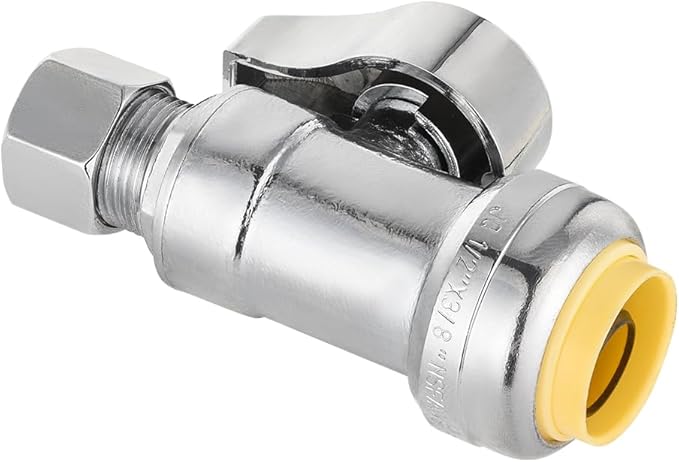 Pro 8-Pack EFIELD Push Fit 1/4 Turn Straight Stop Valve, 1/2 Push x 3/8 Inch Compression, Chrome Plated, Heavy Duty,(PF-VALVE084-8PCS)