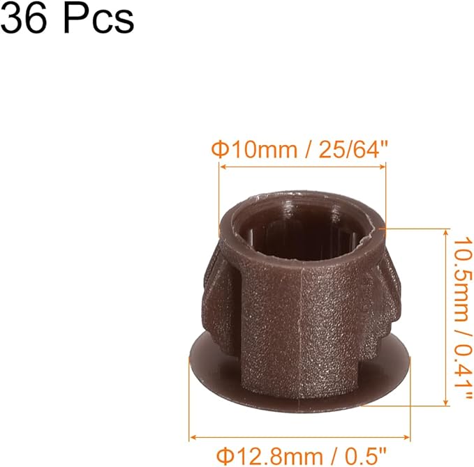uxcell 10mm(25/64") Plastic Hole Plugs, 36Pcs Flush Type Panel Round Snap in Fastener Knockout Locking Plugs for Furniture Insert End Caps Panels, Brown