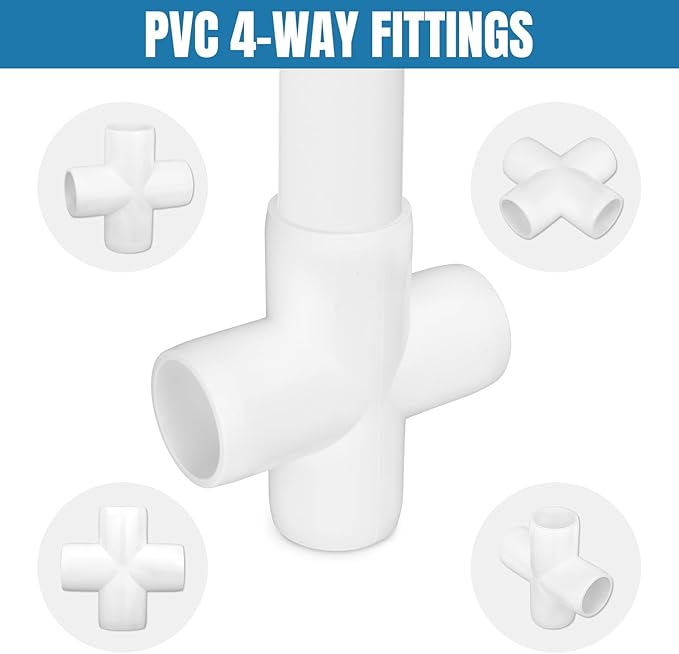 12 Pack 3/4 Inch 4 way Cross PVC Fittings Furniture Grade Elbow Fittings,Tent PVC Connectors and Greenhouse Pipe Fittings