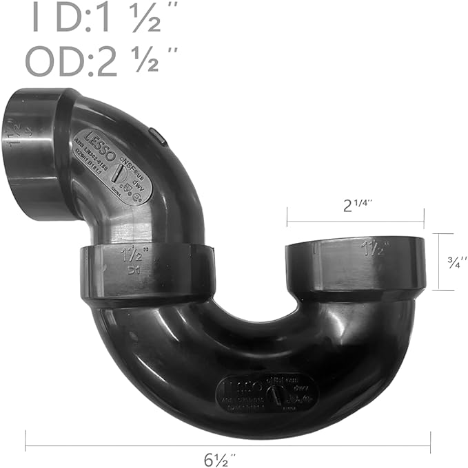 Lesso 1 1/2 '' P Trap ABS Black 1.5 Inch Easy install no Leak Water | RV Waterless 1.5 inch P Trap Kit to Prevent Foul Odors