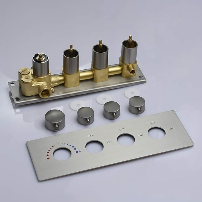 Thermostatic Shower Valve Concealed Mount, 3 Way Shower Mixing Valve Flow Can Control, Pressure Balancing, Brushed Nickel