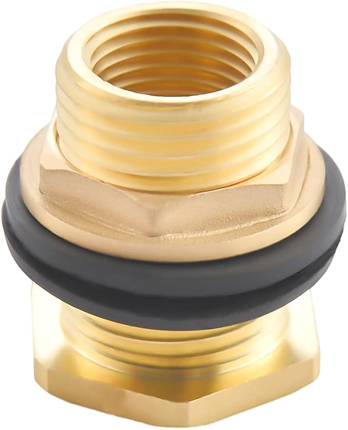 1/2" Female NPT and 3/4" Male GHT (Garden Hose Threaded) Solid Brass Water Tank Connector, Bulkhead Fitting With 2 Rubber Ring