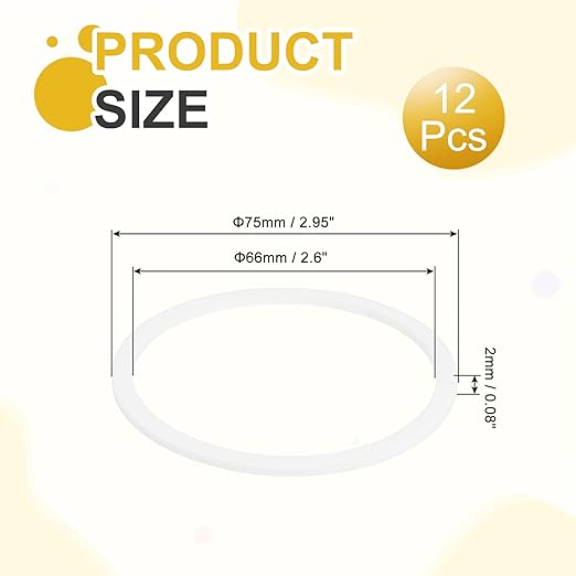 MECCANIXITY PTFE Flat Washers, 12Pack 75mm OD 66mm ID 2mm Thick Sealing Spacer Gasket Ring for Faucet Pipe Hose Bolt Machinery, White