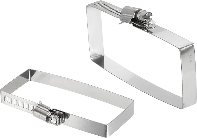 uxcell 2Pcs 304 Stainless Steel Rectangular Hose Clamp, Adjustable 3.9 x 1.6 Inch Square Worm Gear Duct Pipe Tube Clamps for Ducting Bracket Cable Tray Bridge Project Systems, Silver