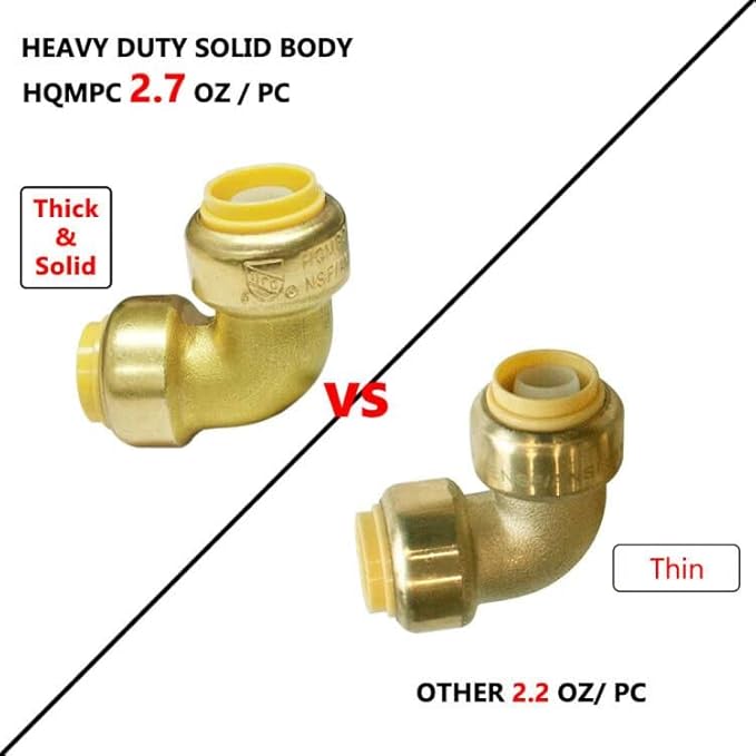 HQMPC Pex Fitting 1/2" Pex Elbow PushFit Elbow 90 Degree Push-to-Connect Plumbing Fitting for Copper, CPVC (12Pcs 1/2")
