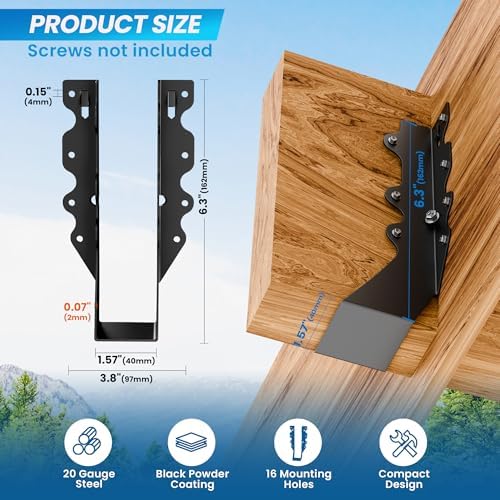 25 pcs 2x8 Joist Hangers Black 18 Gauge Face Mount Joist Hangers , 2x8 Brackets Fits Truss Connectors,Rafter Brackets for Floor Deck and Ceiling Joists Q235B Steel Black Powder Coated