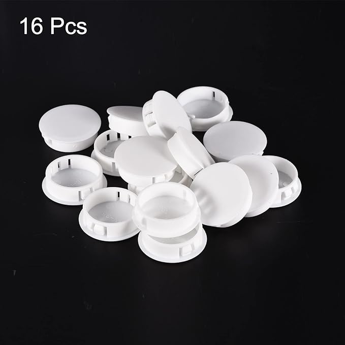 uxcell 1-3/8" Plastic Hole Plugs, 16Pcs Flush Type Panel Round Snap in Fastener Knockout Locking Plugs for Furniture Insert End Caps Panels, White
