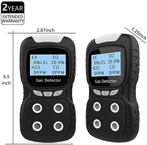 Portable Gas Detector, Gas Clip 4 Gas Monitor Meter Tester Analyzer, Rechargeable LCD Display Sound Light Shock Air Quality Tester, 2 Year Detector…