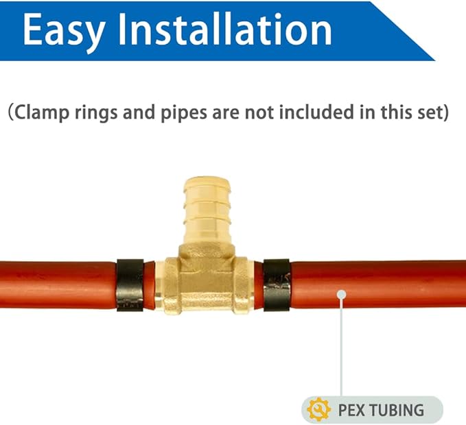 Hooshing 5PCS 1/2 Inch PEX Tee Fitting Soild Brass Barb Crimp Fittings For PEX Pipe Hose