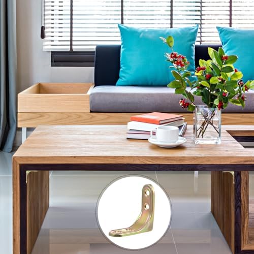 iplusmile 20 Pcs L Brackets for Wood - Golden Small Corner Brace with Countersunk Holes - Heavy Duty 90 Degree Angle Brackets for Shelves, Cabinets, Chairs & Furniture Repair