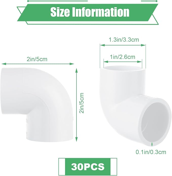 30pcs 3/4 PVC Fittings 90 Degree Elbow 2 Way PVC Pipe Fittings Right Angle Elbow PVC Adapter Furniture Build Grade PVC Pipe Adapter Fittings SCH40 PVC Corner Fittings