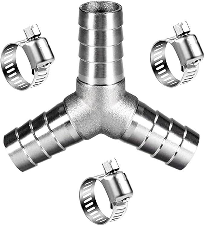 1/2" Hose Barb Fitting Equal Barbed Y Shaped 3 Way Wye Stainless Steel Tubing Joint Splicer Mender Adapter Union for Oxygen Tubing Pipe Household Fuel Gas Liquid Air with 3pcs Hose Clamps