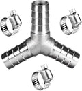 1" Hose Barb Fitting Equal Barbed Y Shaped 3 Way Wye Stainless Steel Tubing Joint Splicer Mender Adapter Union for Oxygen Tubing Pipe Household Fuel Gas Liquid Air with 3pcs Hose Clamps