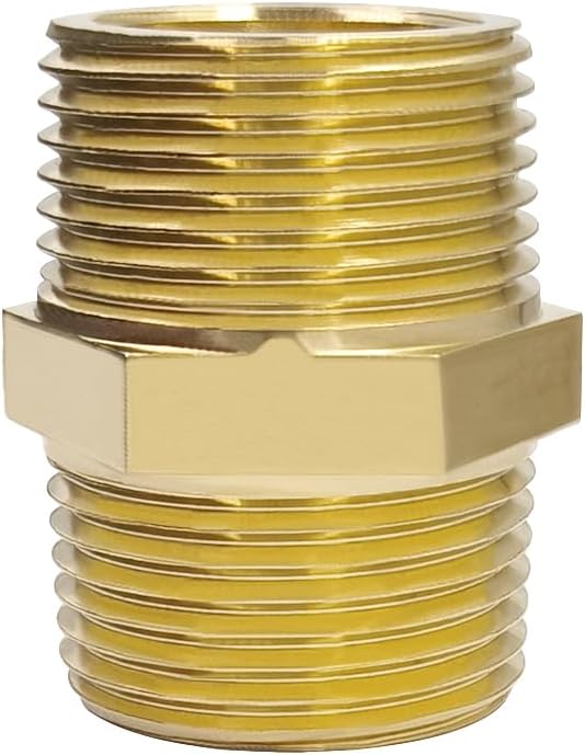 Hooshing 2PCS Brass Hex Nipple 1" NPT Male to Male Pipe Fittings Coupling Connector