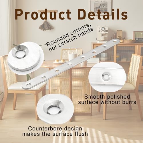 9.6 Inch Stainless Steel Straight Brace, Flat Straight Support, Repair Fixed Bracket Connector, Heavy Duty Furniture Repair Fixing Joint with Screw, 2PCS