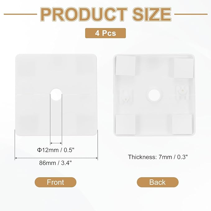 PATIKIL Wall Split Flange 86mm / 3.4" OD, 4 Pcs Square Escutcheon Plate Cover PPR Plumbing Cover Plates with Self-Adhesive Tape for 12mm / 0.5" Dia Water Pipe Faucet, White