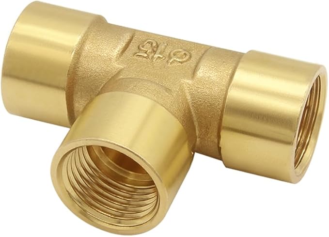 Hooshing Brass Tee Pipe Fitting 1/2" x 1/2" x 1/2" NPT Female Tee Adapter for Fuel Oil Gas Plumbing