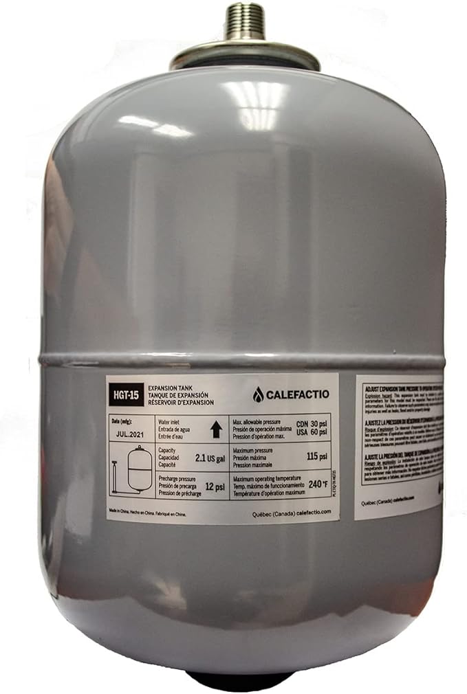 HGT-15 non-potable expansion tank for water and glycol radiant floor and other heating application - 2.1 gallons, Gray