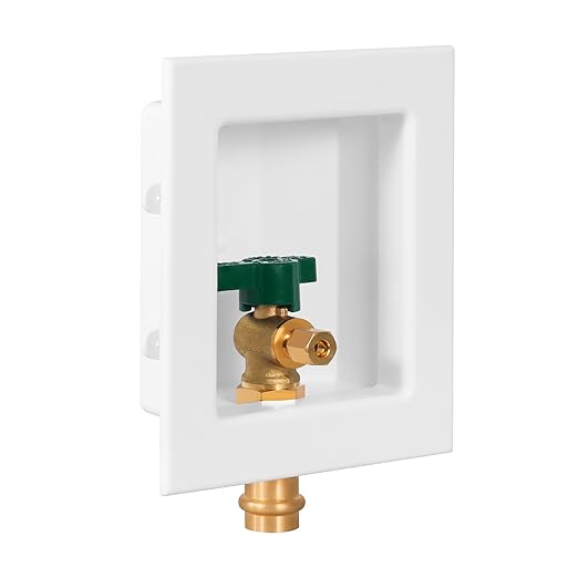 Pre-Assembled Ice Maker Outlet Box, 1/2-Inch Press x 1/4-Inch OD Compression with 1/4-Turn Ball Valve, Ice Maker Wall Box with Faucet