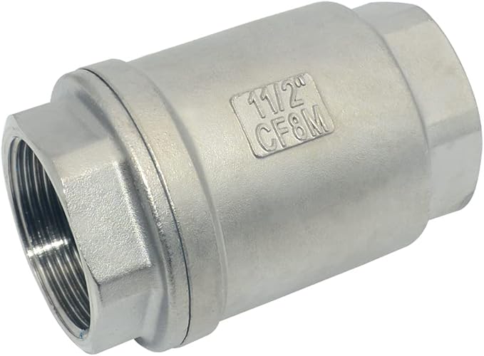 NPT Female WOG1000 Check Valve,Vertical Check Valve,NPT Spring Loaded in-line Low Cracking Pressure,Stainless Steel SS316 CF8M (1-1/2")