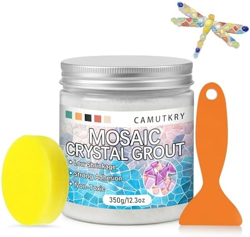 Mosaic Crystal Grout – Ultimate Grouting Solution & DIY Craft Essential for Mosaic Tile Projects, Handmade Art, & Home Decor (White, 12.3oz)