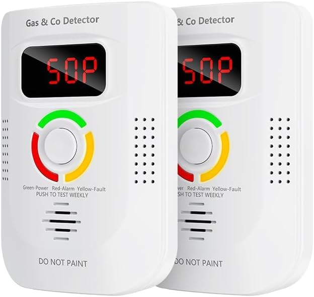 2-in-1 Natural Gas and Carbon Monoxide Detector,Household Combustible Gas and CO Alarm,Real-time LED Digital Display,Rapid Threshold Alarmor & Alarm(2-Pack)