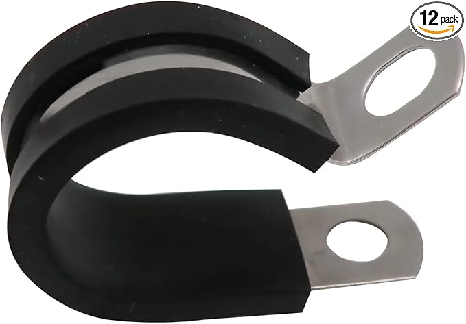 3/16" Cable Clamp Stainless Steel Rubber Cushioned Insulated Metal Clamp, Tube Holder for Tube, Pipe or Wire Cord Installation (12 Pack)