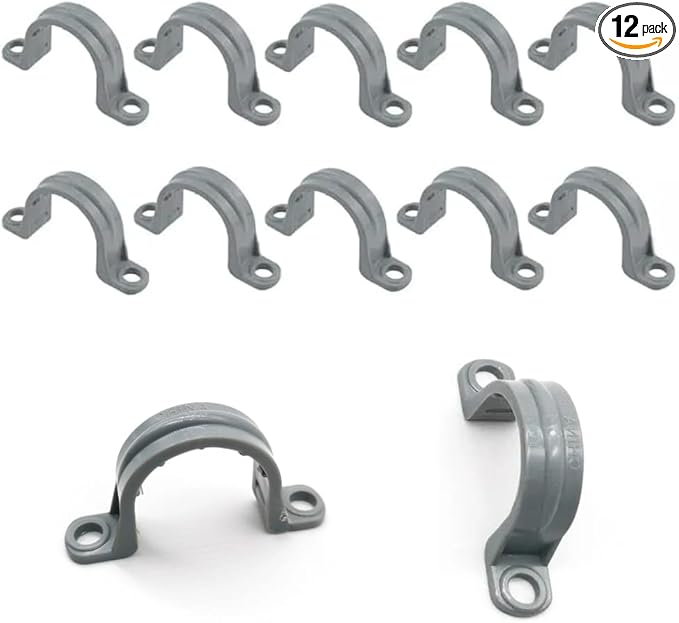 12-Pack 3/4" PVC Pipe Mounting Straps - Plastic Conduit Clamps for Electrical Cables & Plumbing Pipes (2-Hole Design)
