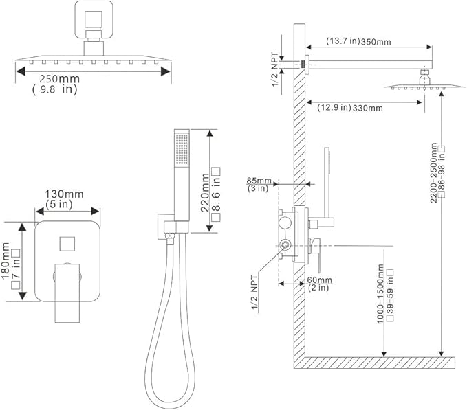Polished Chrome Shower System 10 Inch Bathroom Luxury Rain Mixer Shower Combo Set Wall Mounted Rainfall Shower Head and Handheld System Shower Faucet Rough-in Valve Body and Trim Kit