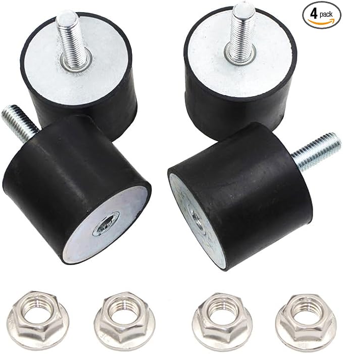 M12 Rubber Vibration Isolator Mounts Single Stud Shock Absorber Mechanical Vibration Damping Anti Vibration Silent-Blocks for Motors Compressors Pumps, 4pcs M12x37-60x50mm, 4pcs LockNuts