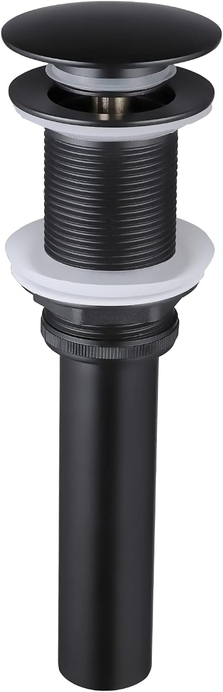 KES Bathroom Sink Drain Without Overflow Sink Drain Stopper Matt Black Pop Up Drain, All Metal Rustproof Brass and 304 Stainless Steel, S2008D-BK