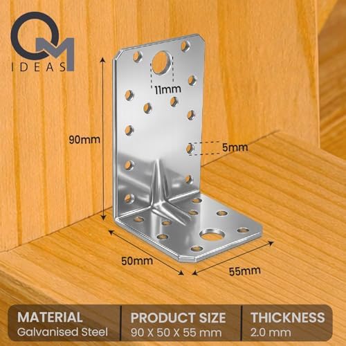 10 Pack Angle Brackets (3.54" x 1.97" x 2.17") Heavy Duty Corner Sleeper Bracket with Beading Timber Wood Metal Joining Fixing L Galvanised Steel Sheet Connector