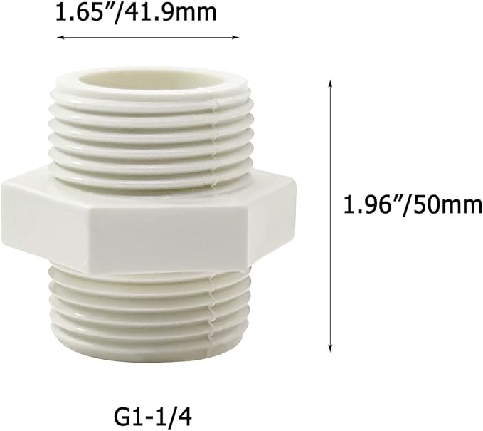 2 PCS 1-1/4 Inch PVC Fittings Hex Nipple G1-1/4 Male to Male Thread Connector Coupling Adapter