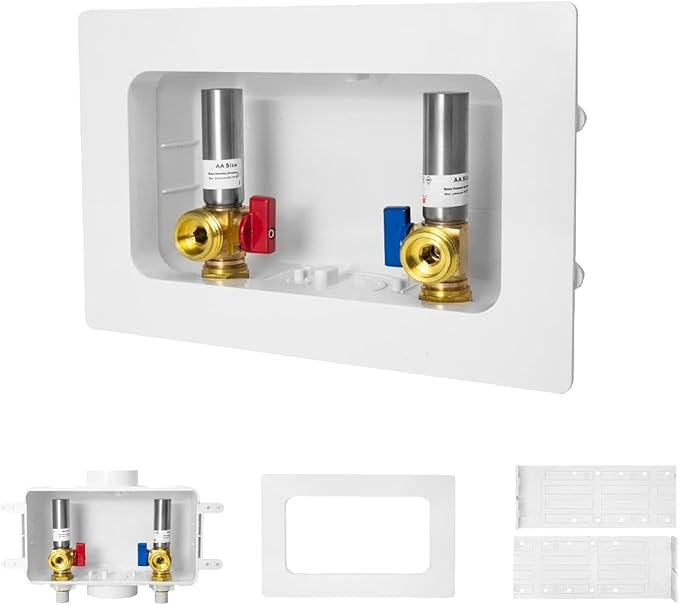 50-PACK GUOFIS Washing Machine Outlet Box with Center Drain,PEX Laundry Washer Box with Stainless Steel Water Hammer Arrestor (1/2"CPVC Connection Inlet X 3/4"MHT Outlet)