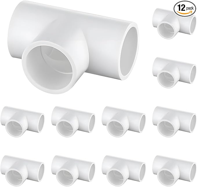 12-Packs 3/4 Inch Tee PVC Fittings, Furniture Grade PVC Pipe Fittings 3 Way for SCH40 Pipe DIY Garden Shelves, Greenhouse, Shed and Outdoor Structures
