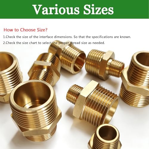 2pcs 3/4" NPT x 1/2" NPT Brass Nipple, 3/4 to 1/2 Adapter Fitting Reducing Solid Hex Nipple, Brass 3/4 Male to 1/2 Male Reducer Pipe Fittings for Extending and Connecting Pipes