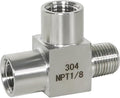 1/8 NPT tee pipe fitting female x female x male 3 ways T thread pipe adapter, stainless steel male run tee fitting connector for for oil pressure gauge, 4350 psi