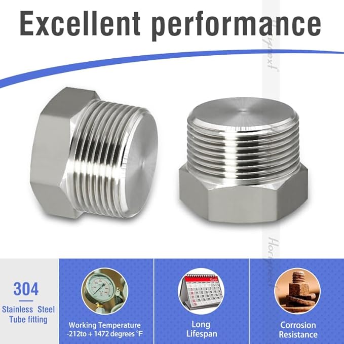 npt 1 stainless steel Male Thread hex Head water Pipe fitting, adapt to cap brass fitting manifold(Pack of 2)