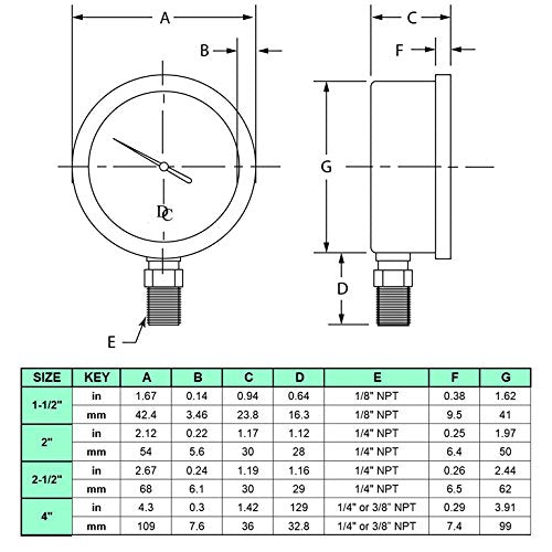 2" Oil Filled Vaccum Pressure Gauge - Stainless Steel Case, Brass, 1/4" NPT, Lower Mount Connection, 30HG/30PSI
