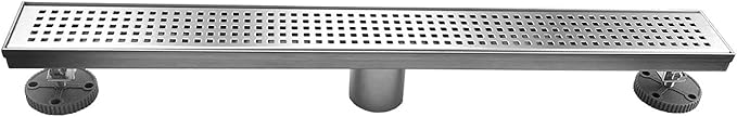 Neodrain 24-Inch Linear Shower Drain with Quadrato Pattern Grate,Brushed 304 Stainless Steel Rectangle Shower Floor Drain,Linear Drain with Leveling Feet,Hair Strainer