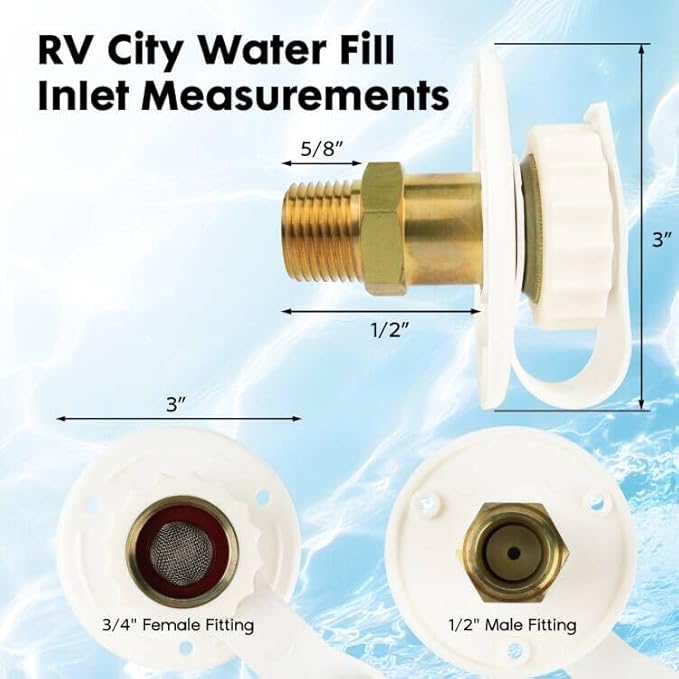 RV Water Inlet Connection City Water Fill Inlet Flange Brass with Check Valve RV Water Hose Connector Replacement 1/2" NPT Male City Water Fill Flange City Water Hookup for Camper (White)
